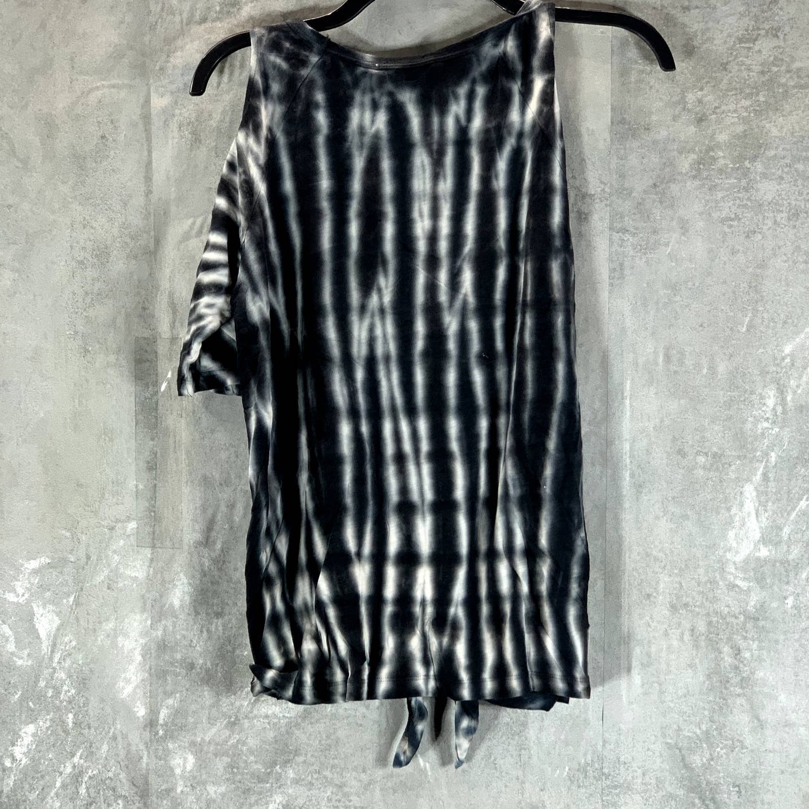 SACTUARY Women's Black-White Tie-Dye Cold-Shoulder Tie-Front Top SZ XS