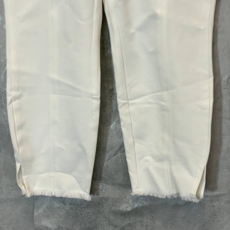 ALFANI Women's Bright White Comfort High-Rise Fringe-Hem Pull-On Pants SZ 12