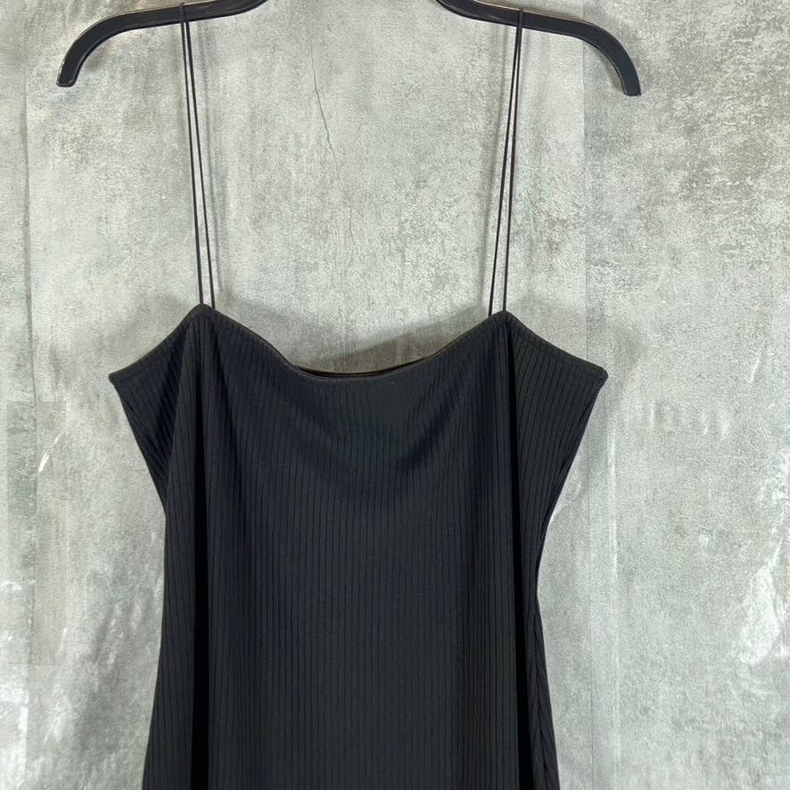 BAR III Women's Deep Black Straight-Neck Bungee-Strap Ribbed Dress SZ XL