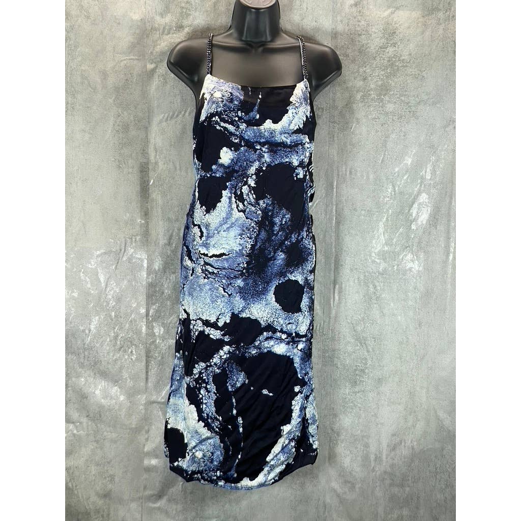 BELLDINI Black Label Women's Metallic Marble Chain-Strap Printed Dress SZ XL