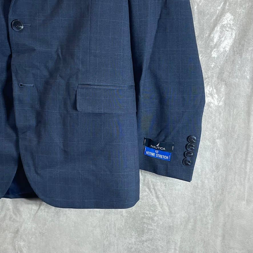 NAUTICA Men's Navy Plaid Modern-Fit Bo-Stretch Two-Button Suit Jacket SZ 40R