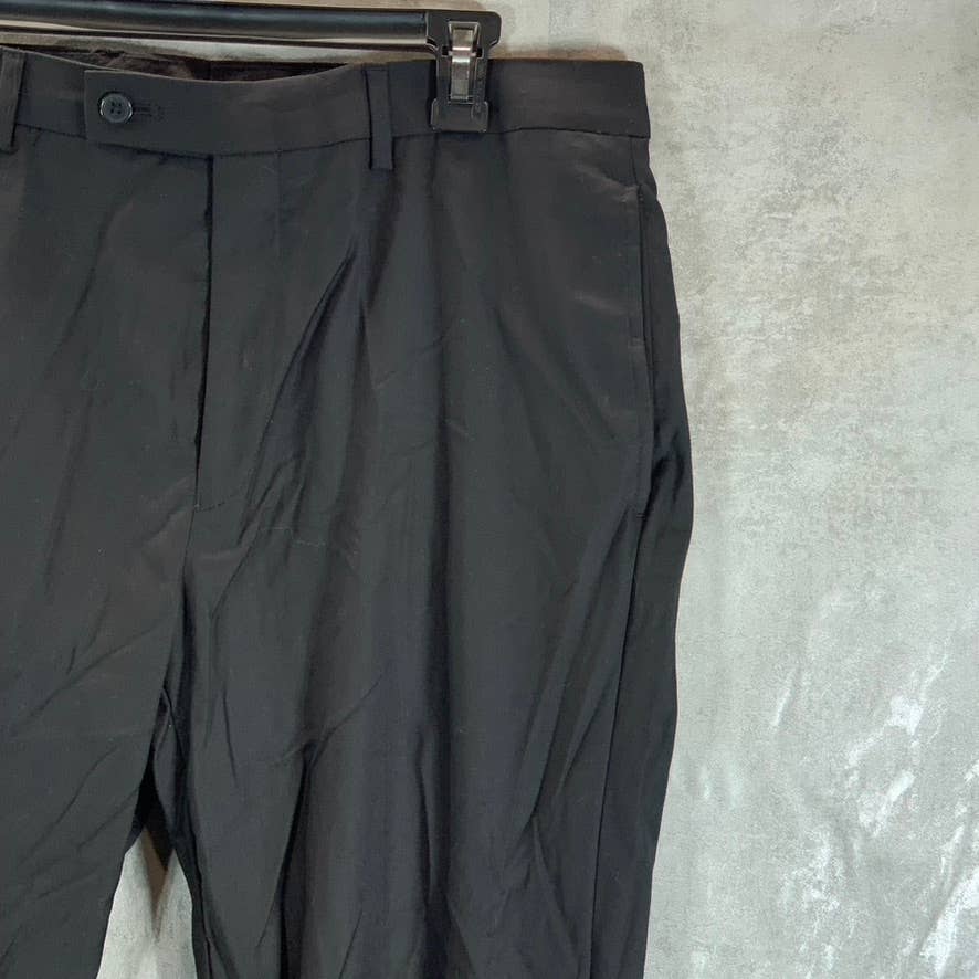 CALVIN KLEIN Men's Solid Black Slim-Fit Flat Front Dress Pants SZ 34X32
