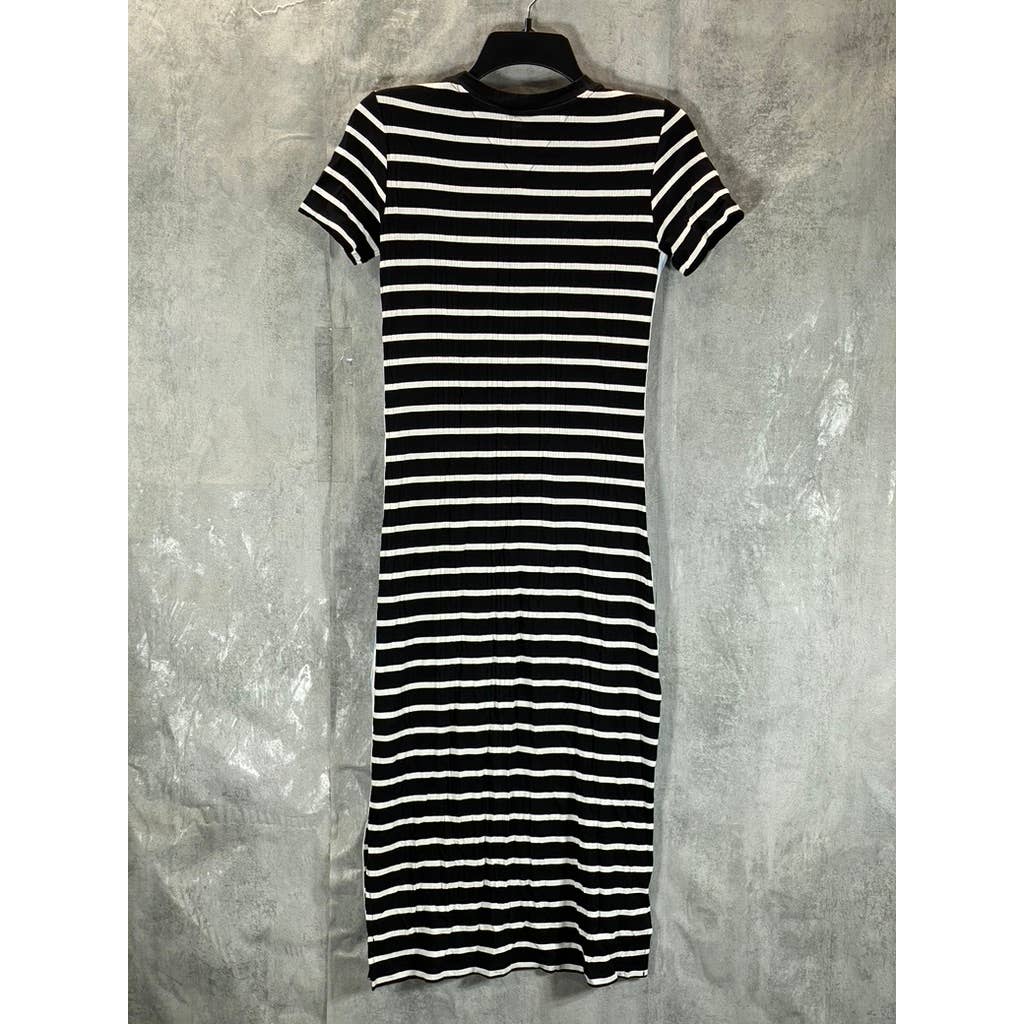 TOMMY JEANS Women's Black Striped Crewneck Bodycon Midi Dress SZ XS