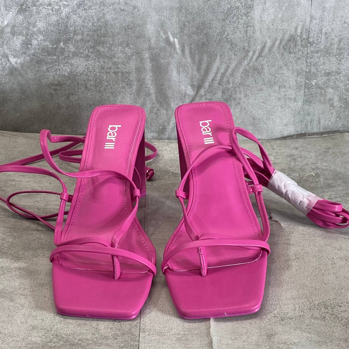 BAR III Women's Pink Smooth Alana Tie-Up Geo-Heel Square-Toe Sandals SZ 7.5