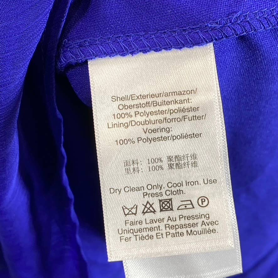 DKNY Women's Blue Ruffle Belted V-Neck Mesh Short-Sleeve Midi Dress SZ 2