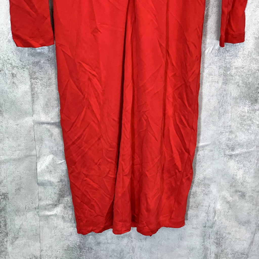 RACHEL ZOE Women's Red Ruched Long Sleeve Side Slit Knee Length Jersey Dress SZ4