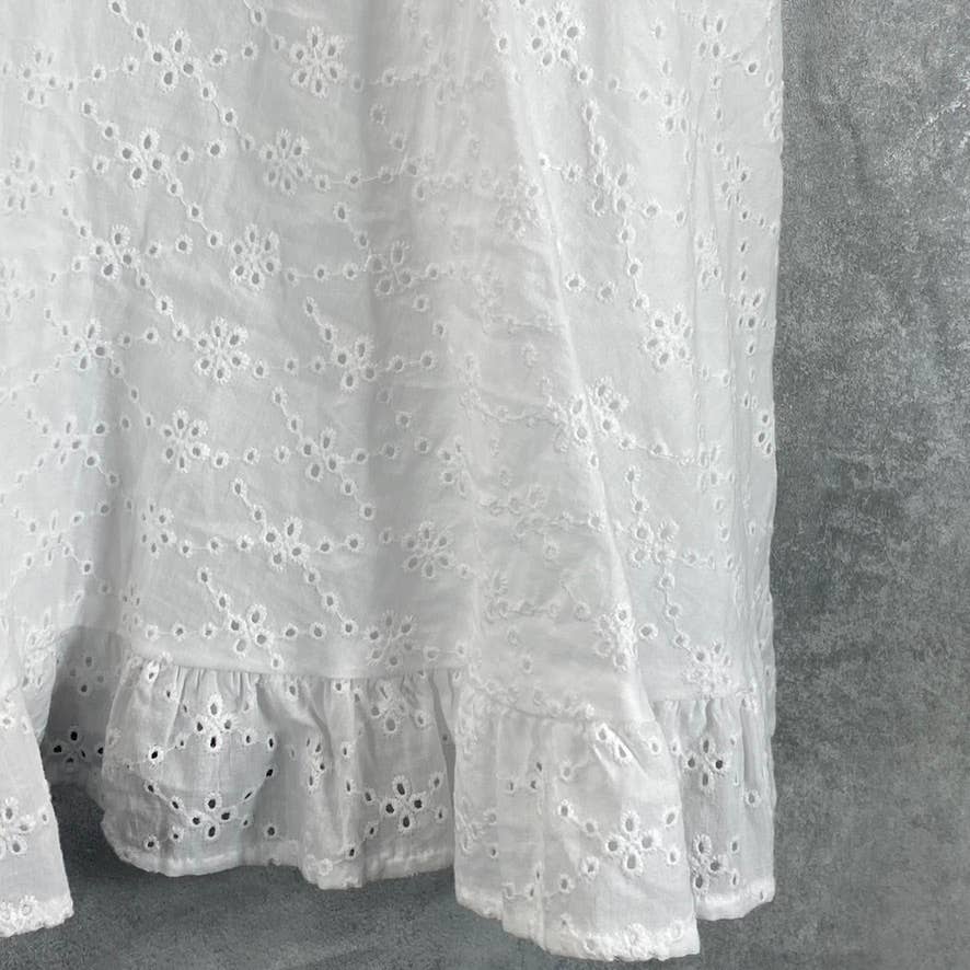 BAR III Women's Bright White Eyelet Ruched V-Neck Flutter Short Sleeve Dress