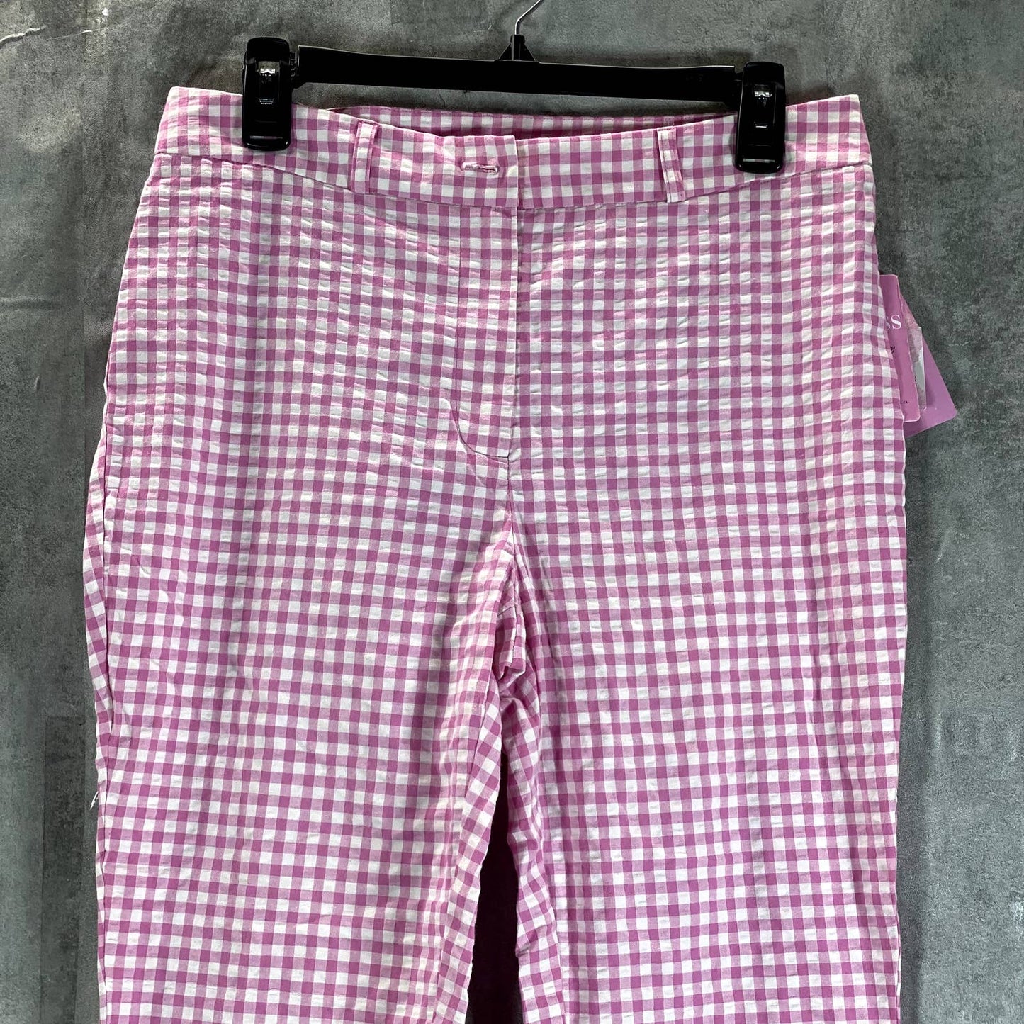 GUESS Women's Pink & White Vichy Gingham High-Rise Cropped Pants SZ L