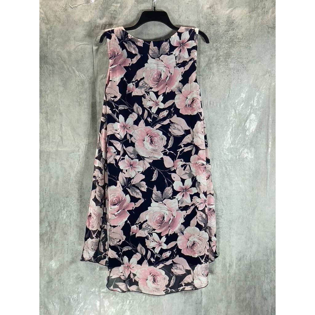 CONNECTED APPAREL Women's Navy-Mauve Floral-Print Chiffon Overlay Dress SZ 6