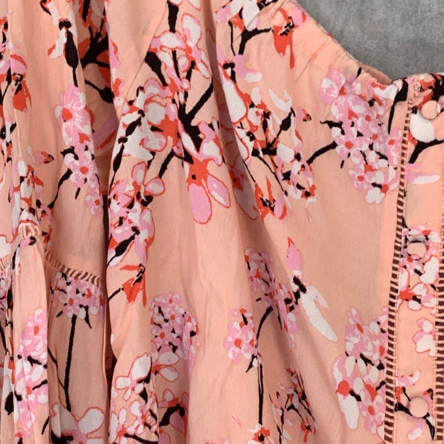 CUPCAKES AND CASHMERE Peach Parfait Printed Off-The-Shoulder Long Sleeve Top SZ XL