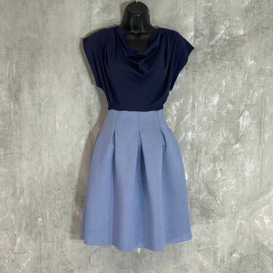 CLOSET LONDON Women's Blue Colorblock Dropneck Short Sleeve Fit & Flare Dress SZ  4