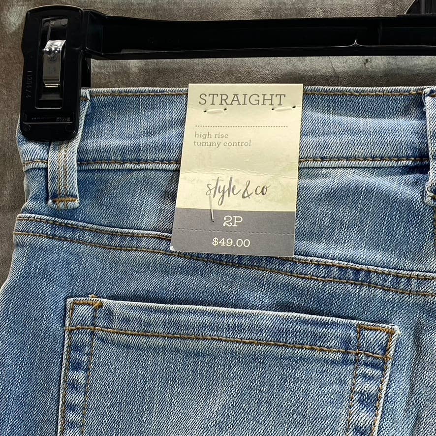 STYLE & CO Women's Petite Georgia Sky High-Rise Natural Straight-Leg Jeans SZ 2P