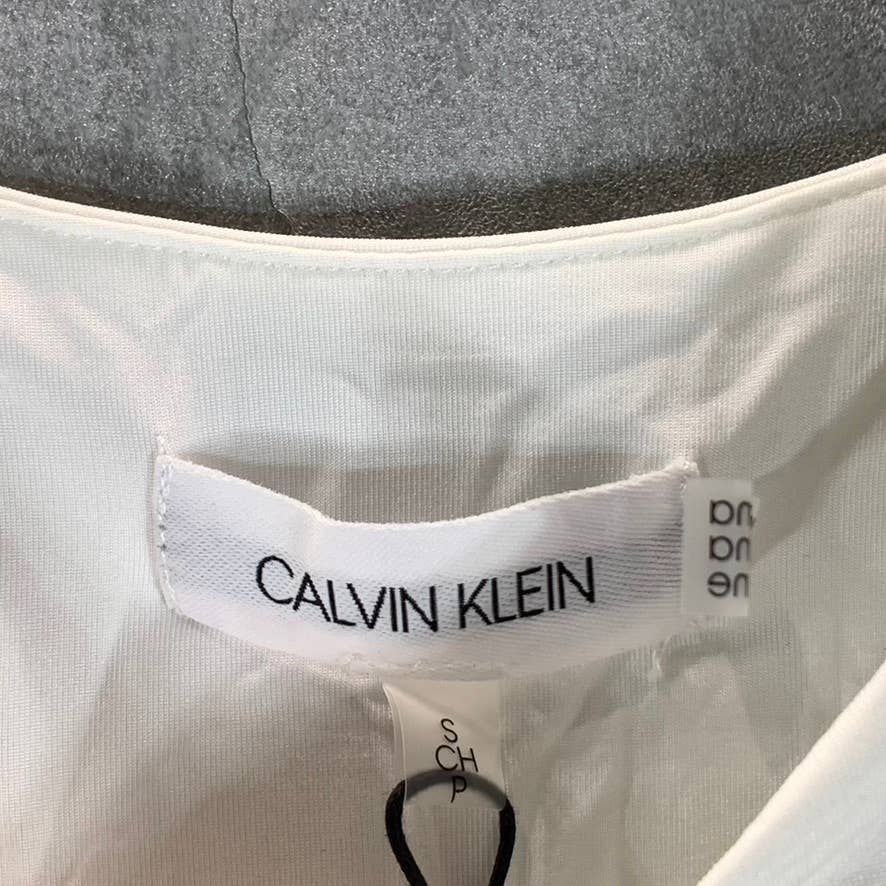CALVIN KLEIN Women's White Double-Scoop Neck Elbow-Sleeve Top SZ S