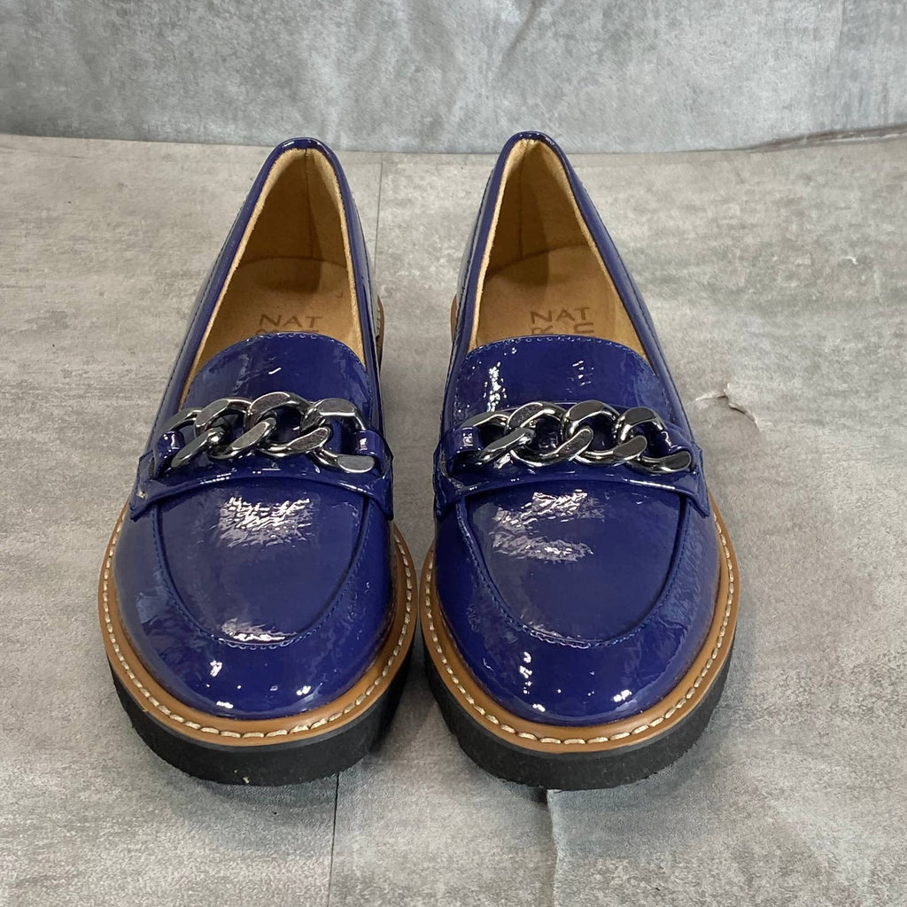 NATURALIZER Women's Haven Blue Faux Leather Emmal Lug-Sole Chain Loafers SZ 6