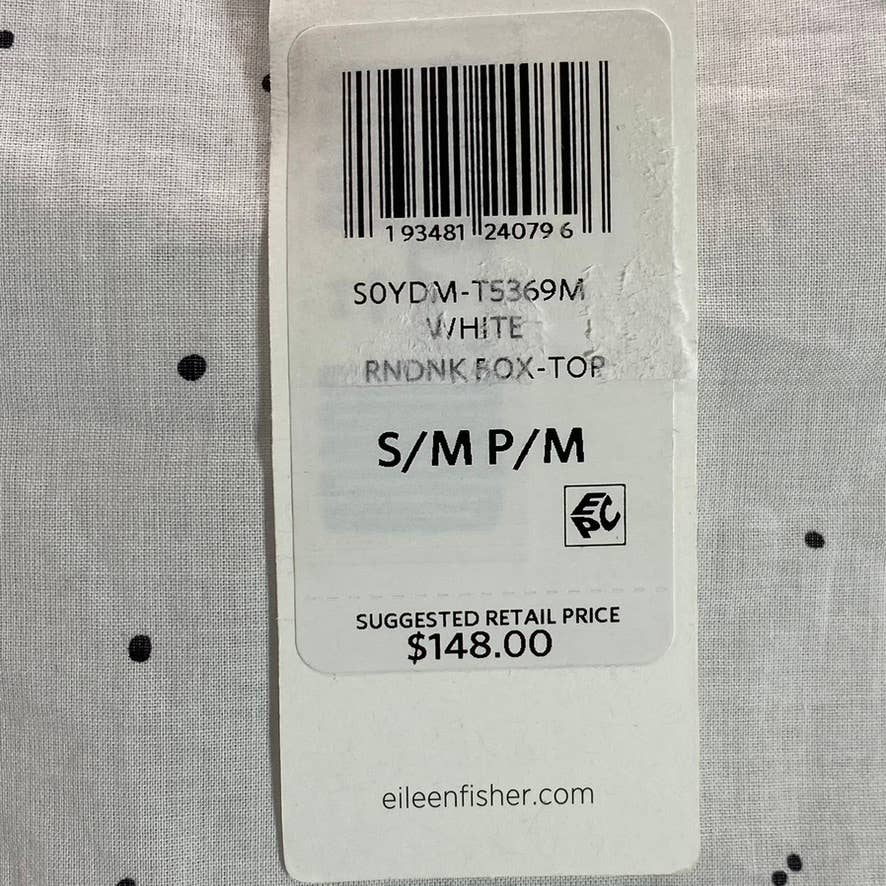 EILEEN FISHER Women's White Organic Cotton Voile Splatter Print Box-Top SZ S/M