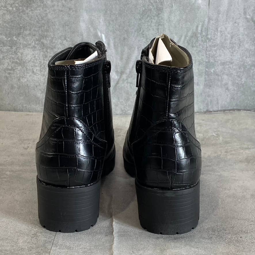 SUGAR Women's Black Croc Embossed Obvi Combat Memory Foam Block Heel Boots SZ6.5