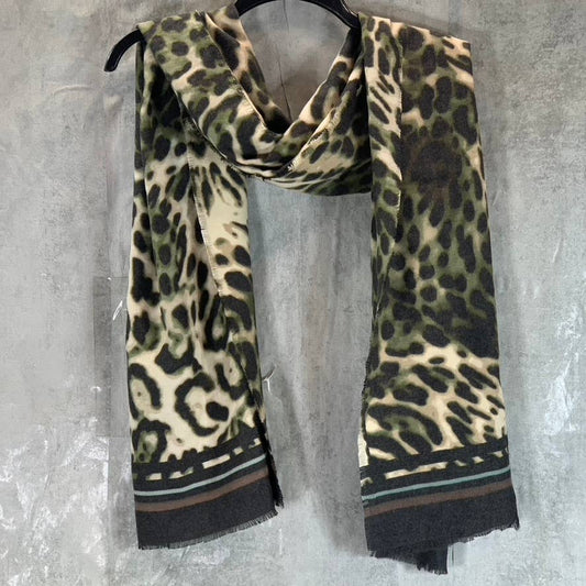 INC INTERNATIONAL CONCEPTS Women's Olive Leopard-Print Striped Wrap SZ OS