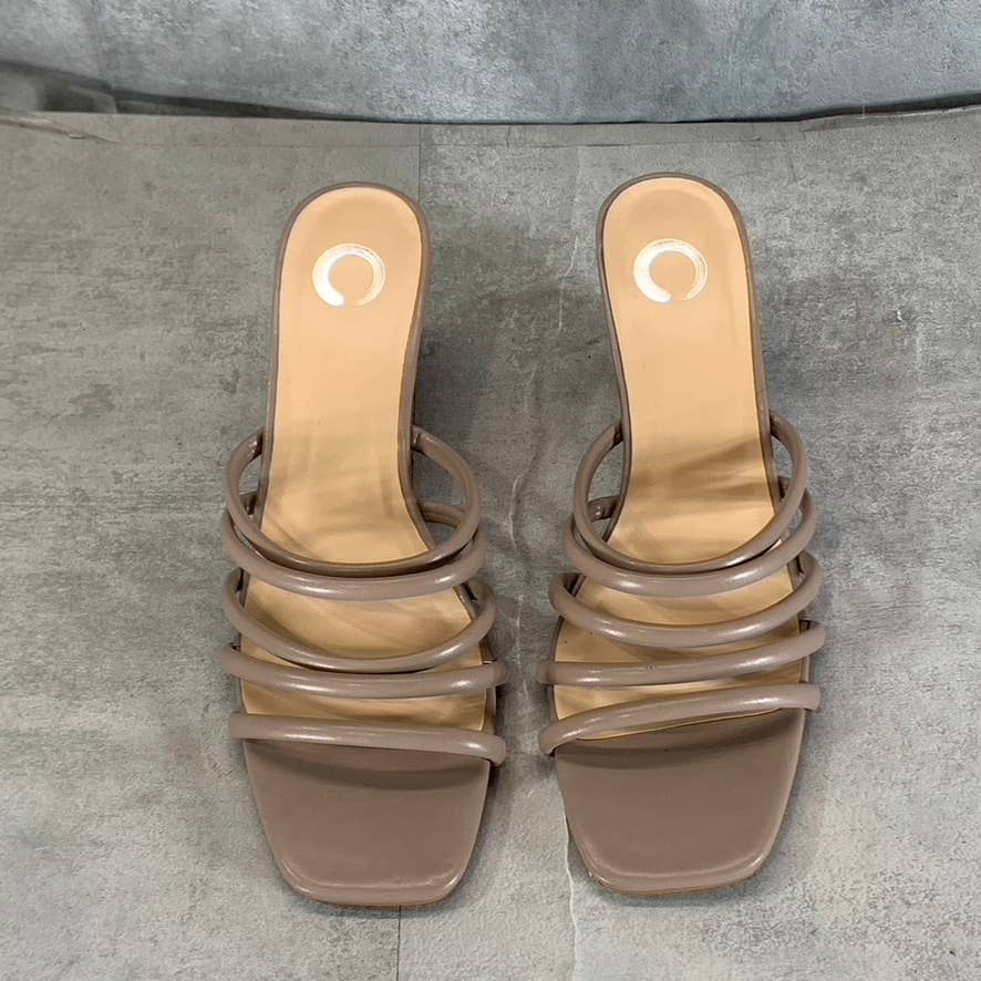 JOURNEE COLLECTION Women's Taupe Rizie Square-Toe Slide Wedge Sandals SZ 9.5
