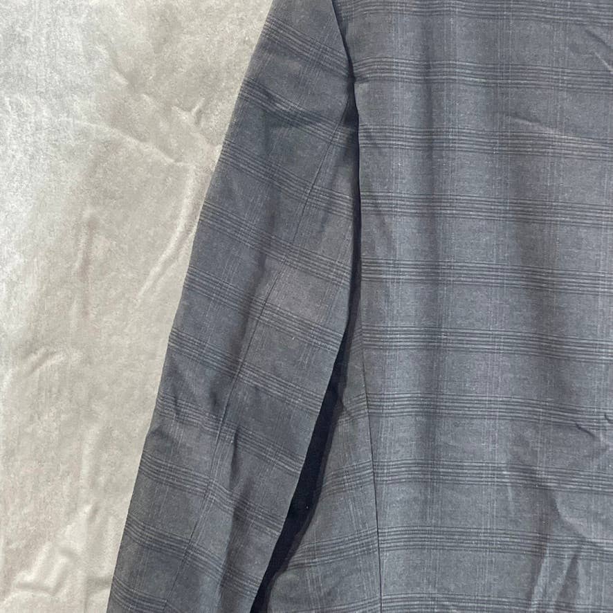 MARC NEW YORK Men's Light Grey Plaid Long Modern-fit Two-Button jacket SZ 46L