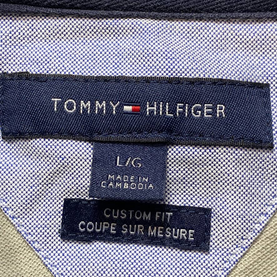 TOMMY HILFIGER Brown Custom Fit Collins Contrast-Collar Polo Shirt SZ L