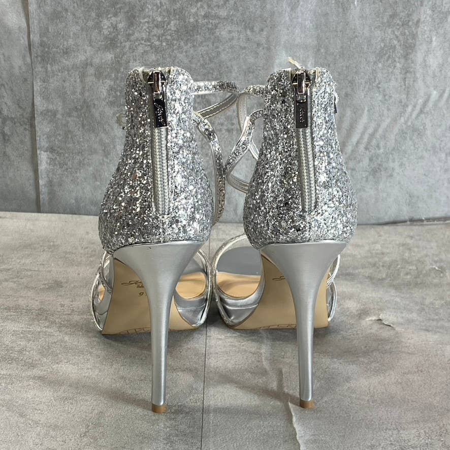JEWEL BADGLEY MISCHKA Women's Silver Glitter Jolene Stiletto Dress Sandals SZ9.5