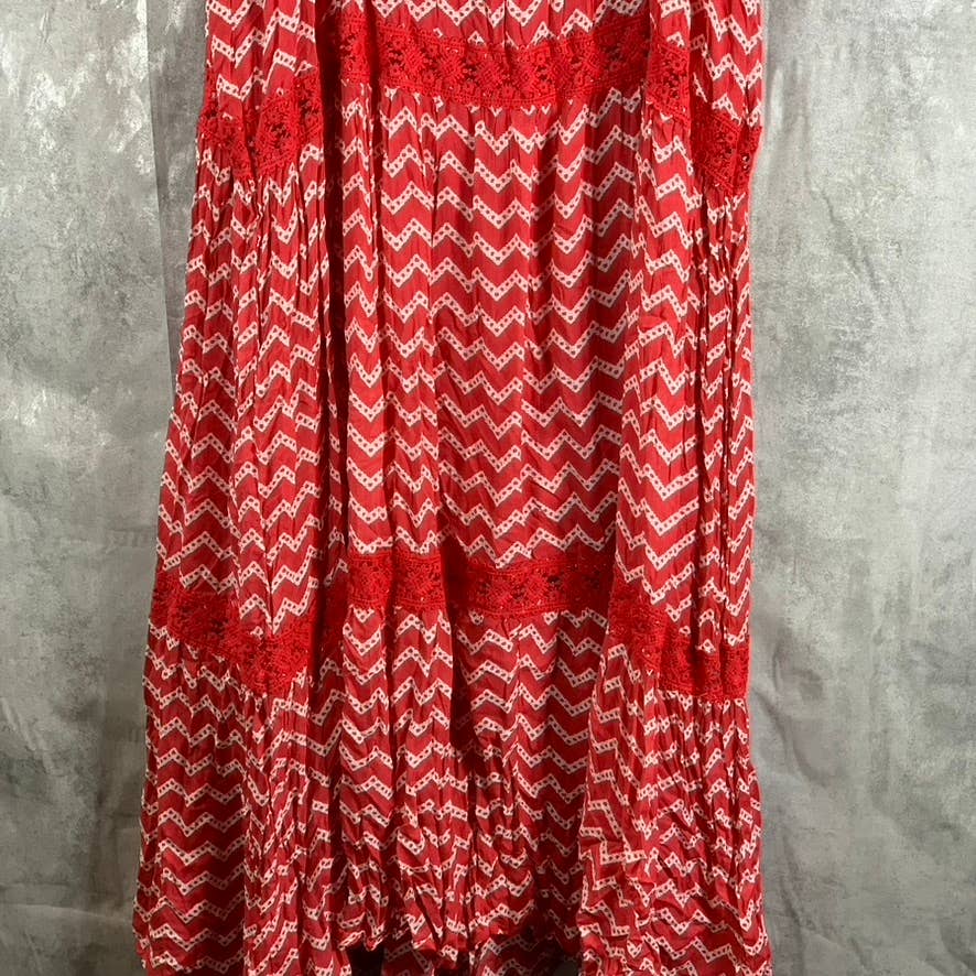 FEVER Women's Pointsietta Sweetheart Neckline Gauze Tiered Maxi Tank Dress SZ XL