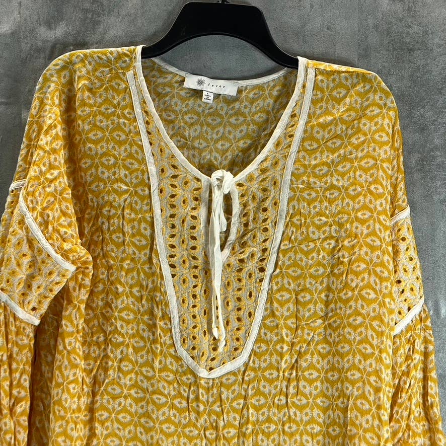 FEVER Women's Mango Mojito Embroidered Peasant Balloon Long-Sleeve Top SZ L