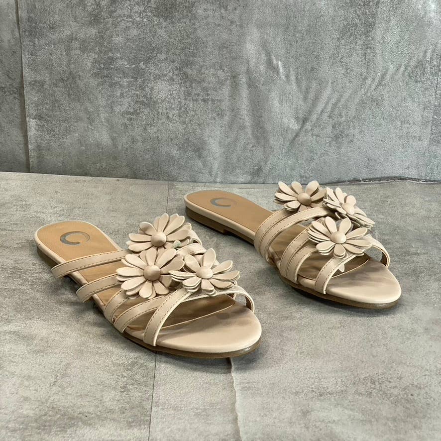 JOURNEE COLLECTION Women's Nude Dolliah 3D Flower-Detail Slide Sandals SZ 9