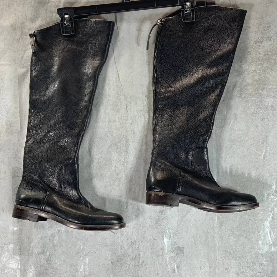 FRANCO SARTO Women's Black Leather Meyer Back-Zipper Block-Heel Tall Boots SZ 5