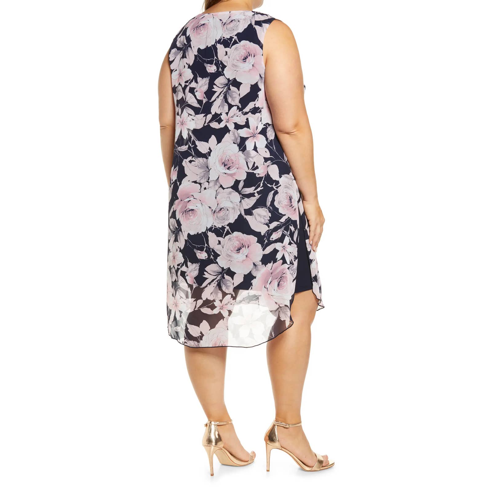 CONNECTED APPAREL Women's Navy-Mauve Floral-Print Chiffon Overlay Dress SZ 6