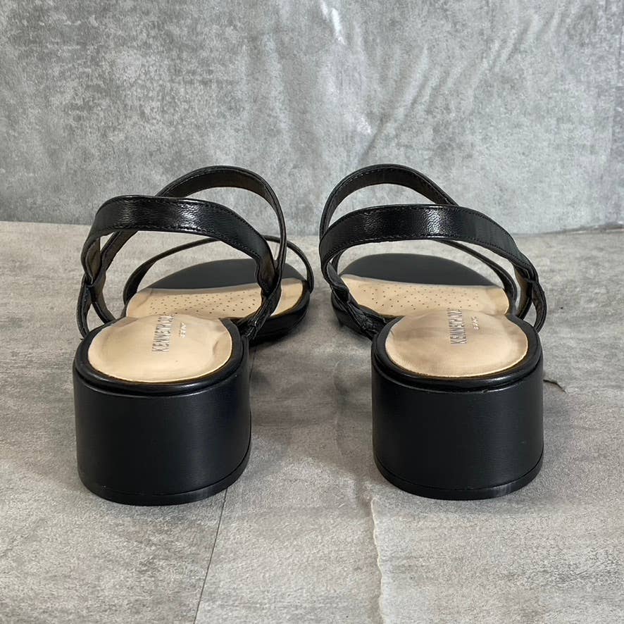 KENNETH COLE NEW YORK Women's Black Leather Maisie Low Block Heel Sandals SZ 9.5