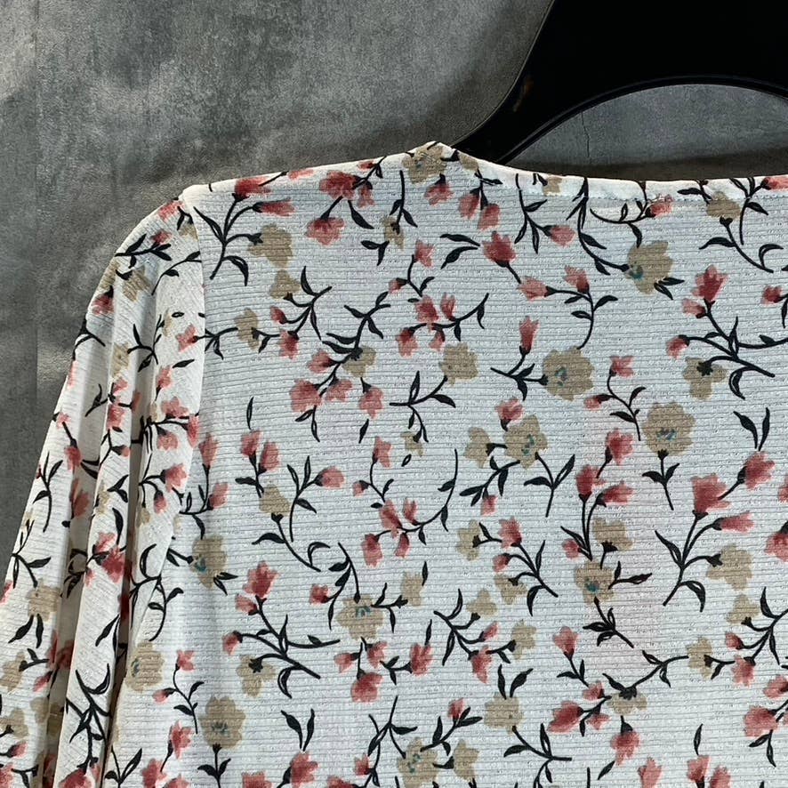 BELLDINI Copper Label Women's White Multi Floral 3/4 Sleeve Peplum Top SZ XL
