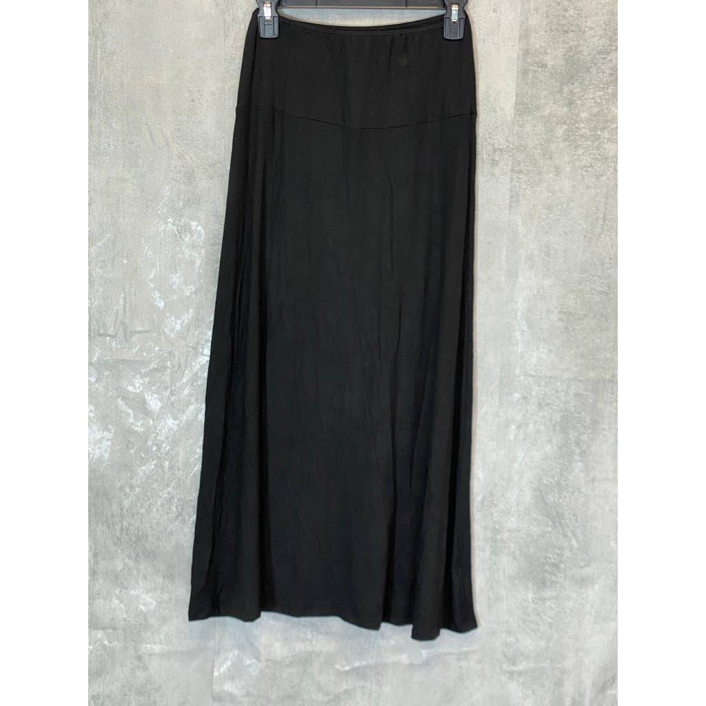 24/7 COMFORT APPAREL Women's Black Elastic Waist Pull-On Stretch Maxi Skirt SZ S