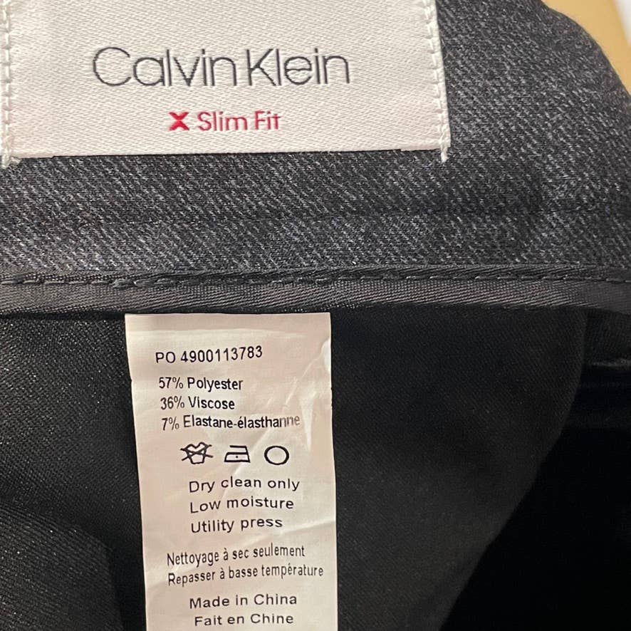 CALVIN KLEIN Men's Dark Grey Knit Slim-Fit Flat Front Suit Separate Pants SZ 30