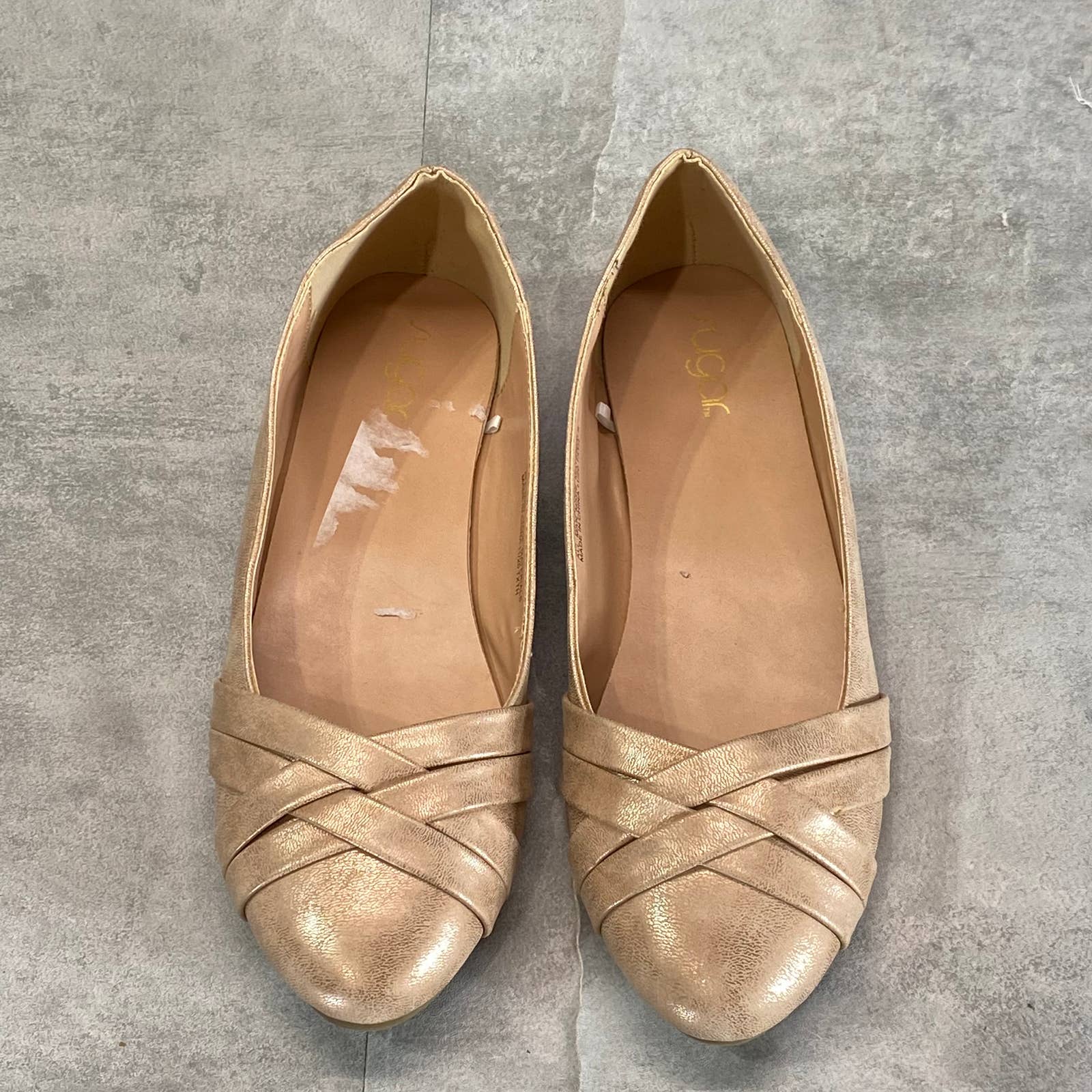 SUGAR Big Girl's Gold Metallic Becki Crisscross Round-Toe Slip-On Flats SZ 5