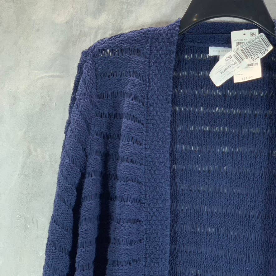 CHARTER CLUB Women's Navy Knit Textured Open-Front Cardigan SZ L