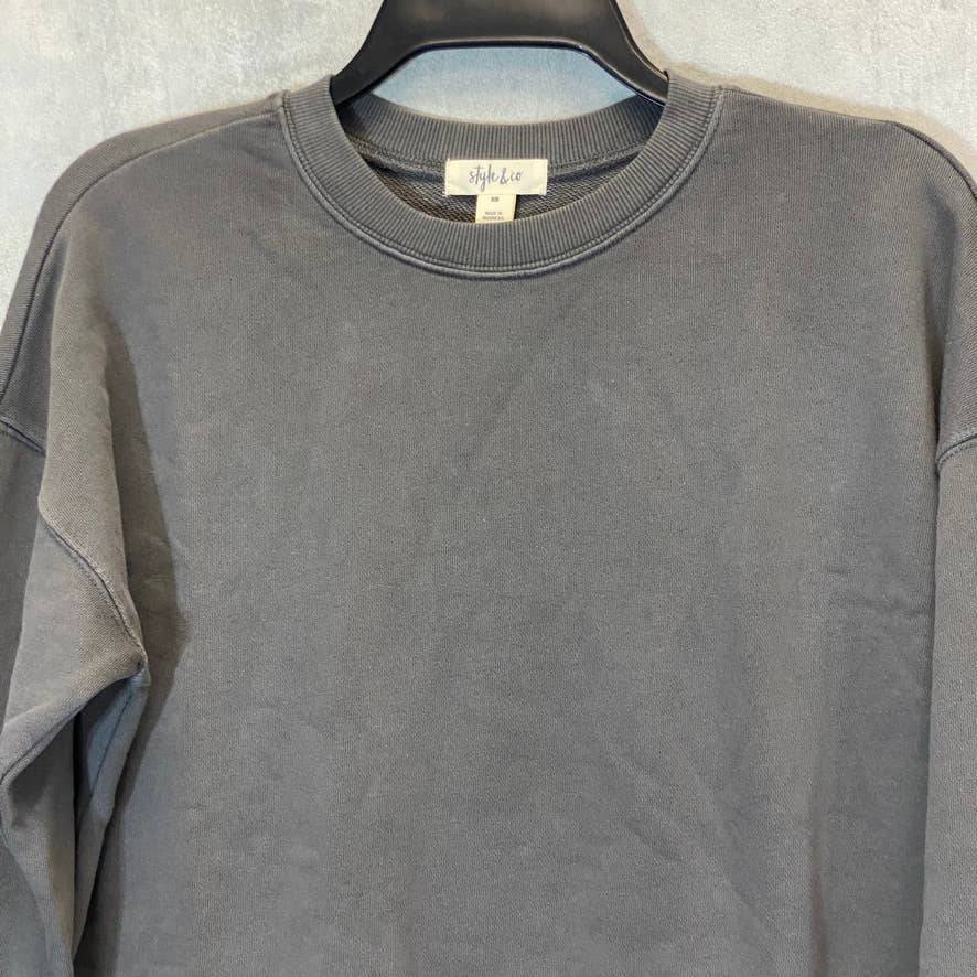 STYLE & CO Women's Washed Black Relaxed Crewneck Pullover Sweatshirt SZ XS