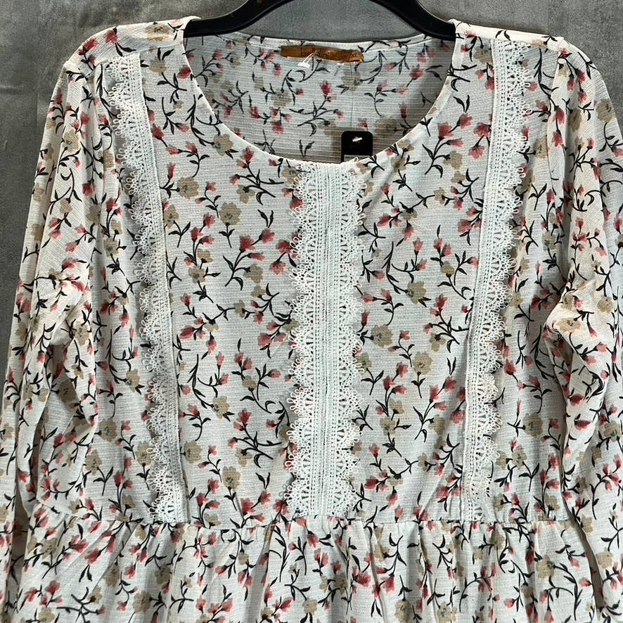 BELLDINI Copper Label Women's White Multi Floral 3/4 Sleeve Peplum Top SZ XL