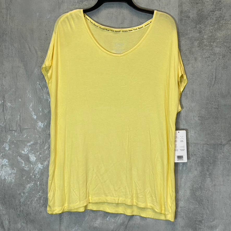 JONES NEW YORK Sport Women's Sunshine Yellow Ribbed Short Sleeve Top SZ L