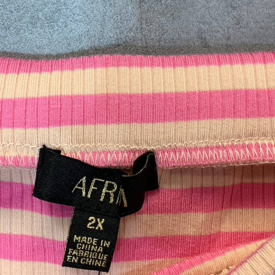 AFRM Women's Plus Size Pink/Nude Stripe Ribbed Torino Midi Pull-On Skirt SZ 2X