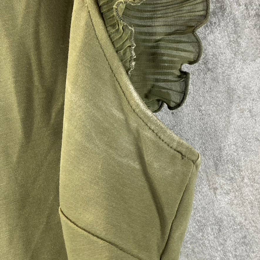 INC INTERNATIONAL CONCEPTS Women's Burnt Olive Crewneck Ruffled Tank Top SZ S