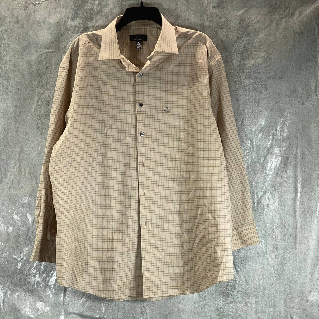ALFANI Men's Tan Mini Check Regular-Fit Button-Up Long-Sleeve Shirt SZ XL