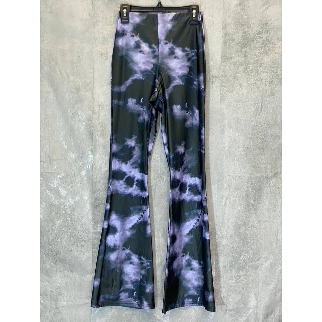 TOPSHOP Women's Petite Black/Purple Tie-Dye Wide Leg Pull-on Pants SZ 4