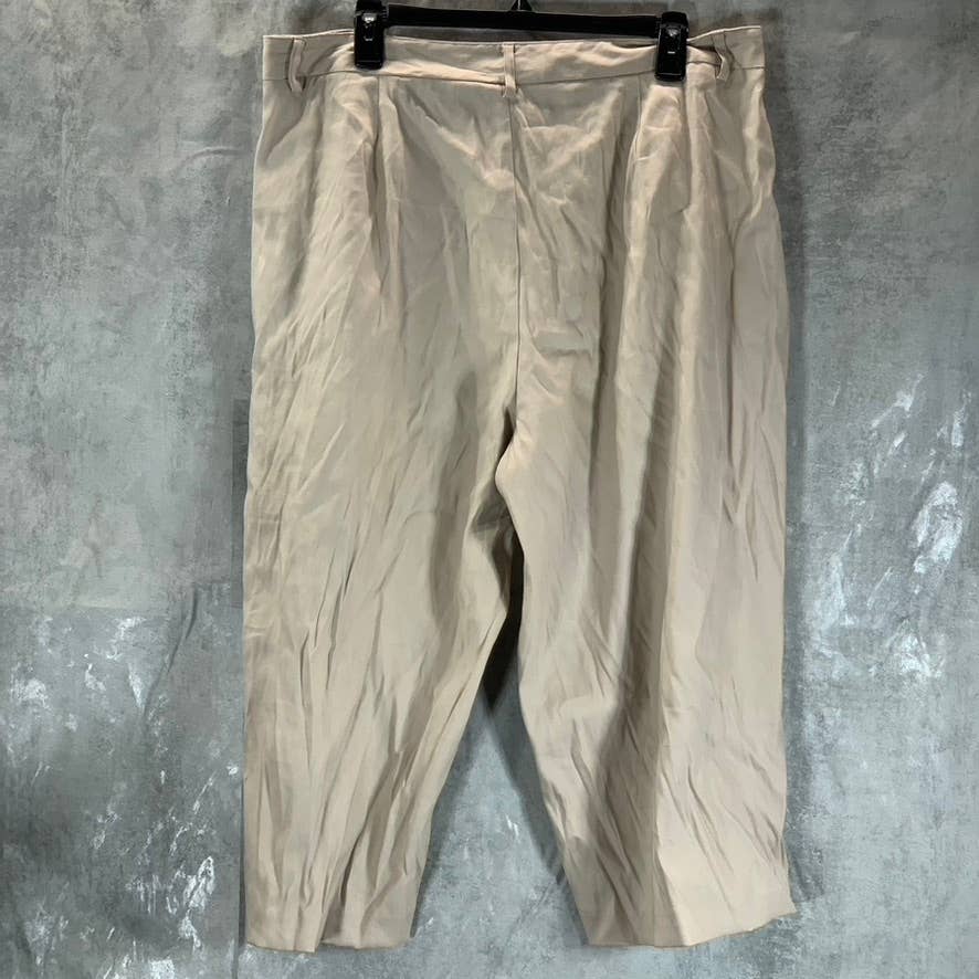 CALVIN KLEIN Women's Latte Pleated Font Wide-Leg Cropped Pants SZ 16