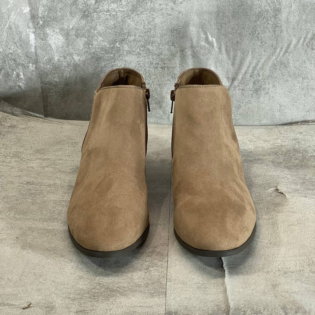 STYLE & CO Women's Taupe Micro Wileyy Almond-Toe Block Heel Ankle Booties SZ 9.5