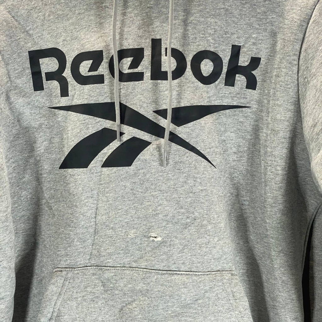 REEBOK Men's Medium Grey Heather Identity Fleece Stacked Logo Hoodie SZ M