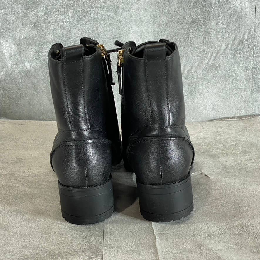 COLE HAAN Women's Black Leather Camea Waterproof Lace-Up Combat Boots SZ 7.5