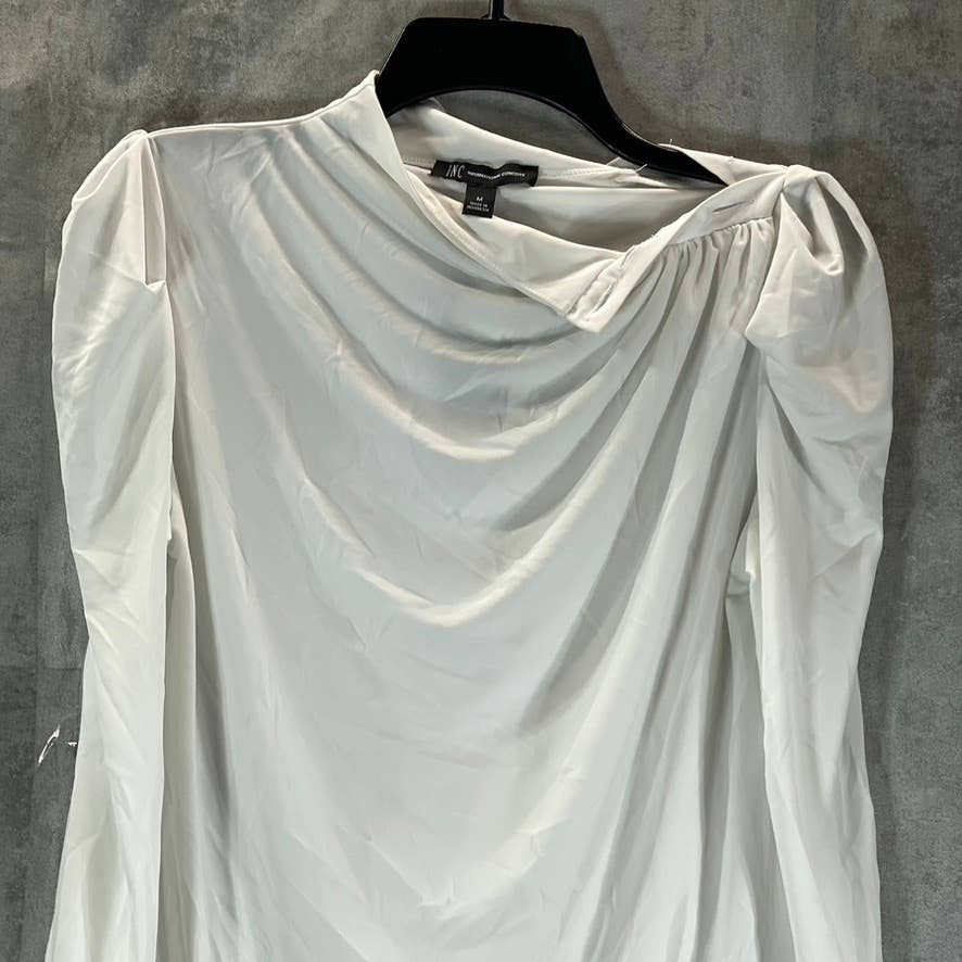 INC INTERNATIONAL CONCEPTS Women's Washed White Button-Trim Puff-Sleeve Top SZ M