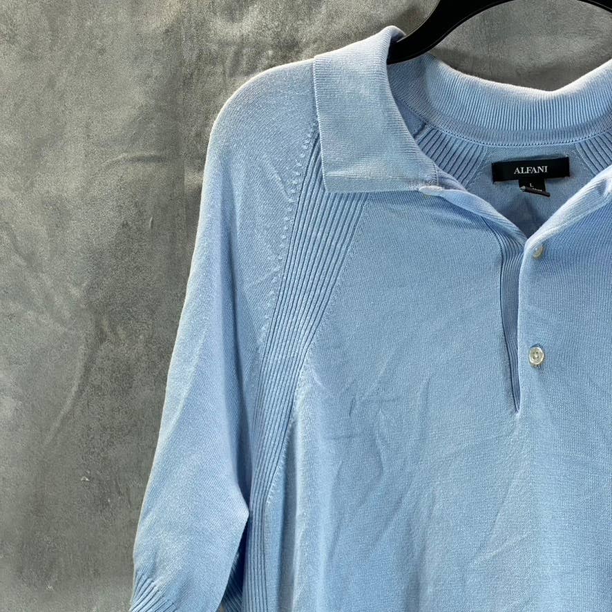 ALFANI Men's Light Blue Rib Raglan 3-Button Short-Sleeve Polo Shirt SZ L