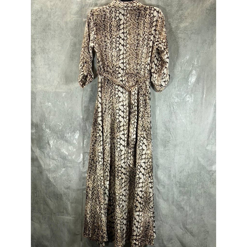 INC INTERNATIONAL Women's Cynthia Snake Print 3/4 Roll-Tab Maxi Shirtdress SZ 00